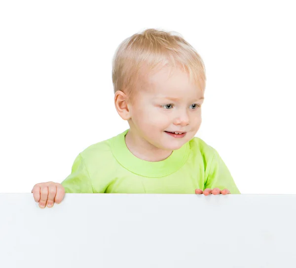 Kid with white banner — Stock Photo, Image