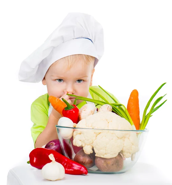 Chlapec se zeleninou — Stock fotografie