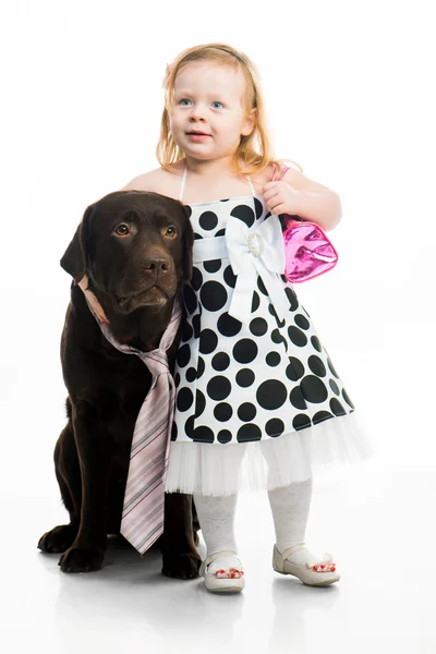 Av köpeği ile küçük kız — Stok fotoğraf