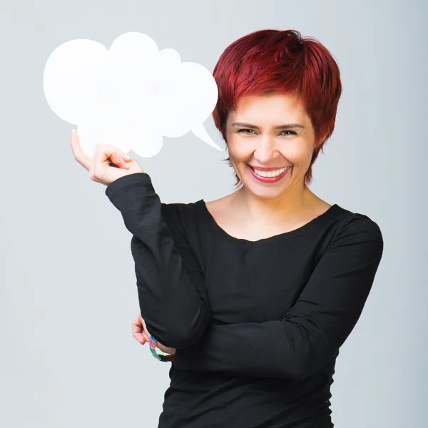 Girl with the cloud conversation — Stock Photo, Image