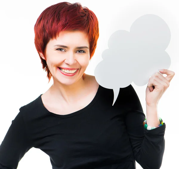 Girl with the cloud conversation — Stock Photo, Image