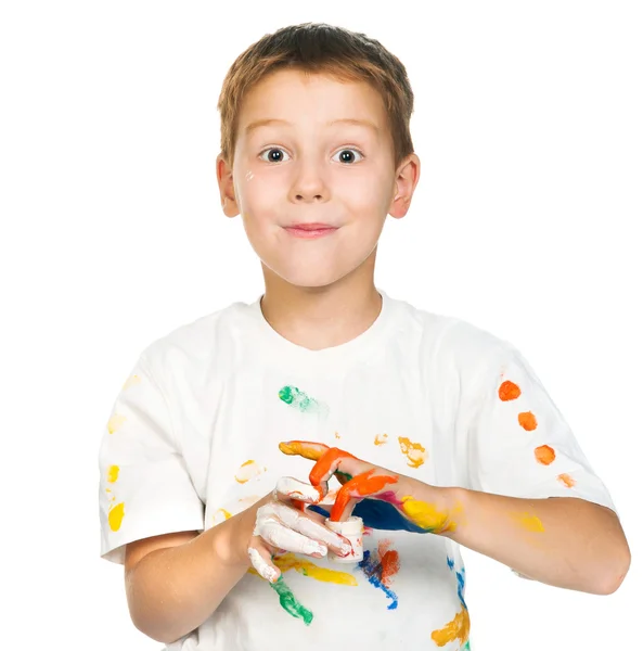 Niño con pinturas — Foto de Stock