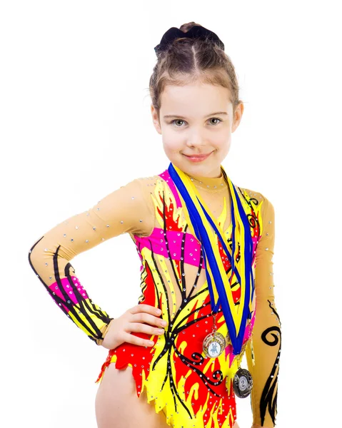 Маленькая девочка гимнастка — стоковое фото