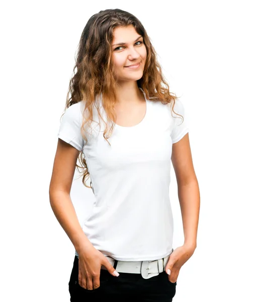 Kız beyaz t-shirt — Stok fotoğraf