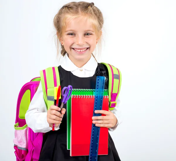 Little cute girl with a stationery — Stock Photo, Image