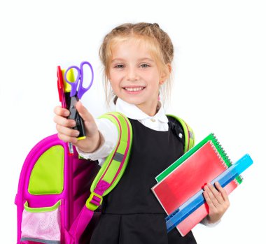 little cute girl with a stationery