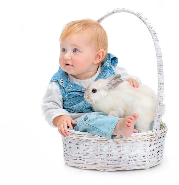 Baby with rabbit — Stok fotoğraf