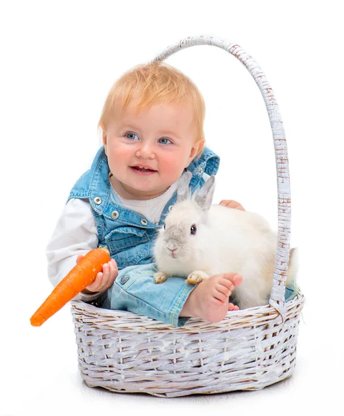 Baby with rabbit — Stok fotoğraf