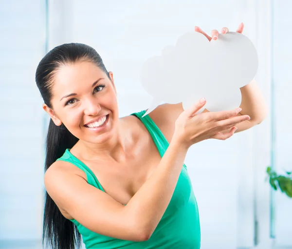 Girl with white cloud — Stock Photo, Image