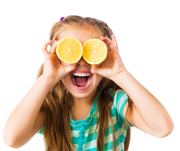 Dziewczynka z cytryną — Zdjęcie stockowe