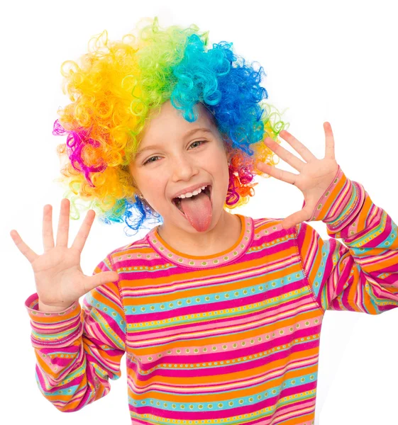 Little girl in clown wig — Stock Photo, Image