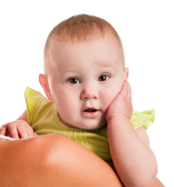 Portrait of a baby in the arms of mother — Stock Photo, Image