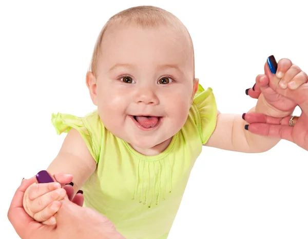 Schönes Baby Händchen haltend Mama — Stockfoto