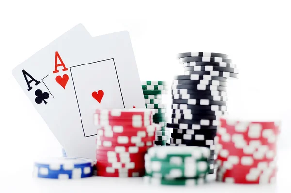 Two aces and poker chips — Stock Photo, Image