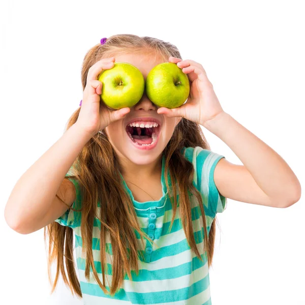 Meisje met appels — Stockfoto