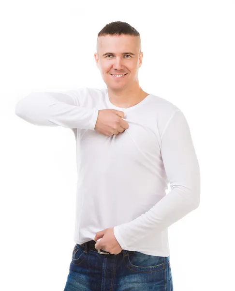 Man in a white shirt with long sleeves — Stock Photo, Image