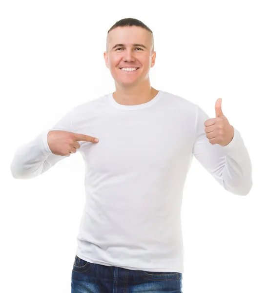 Uzun kollu Beyaz tişörtlü adam — Stok fotoğraf