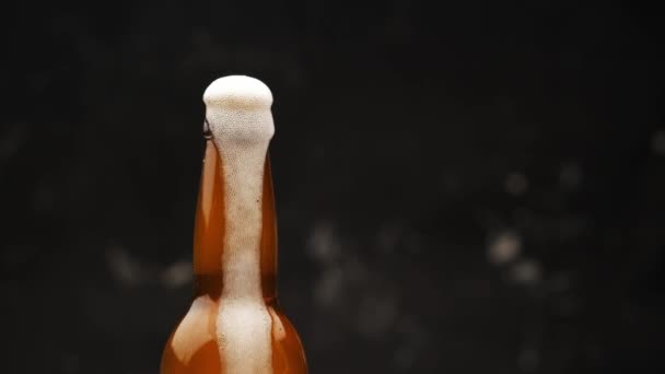 Aus Flasche strömt schäumendes Bier — Stockvideo