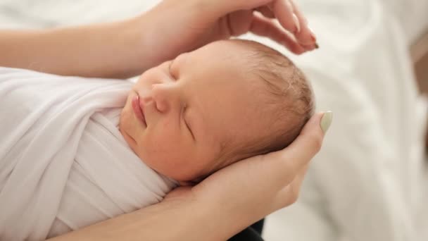 Neugeborenes in mütterlicher Hand — Stockvideo