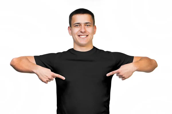 Teenager With Blank black Shirt — Stock Photo, Image