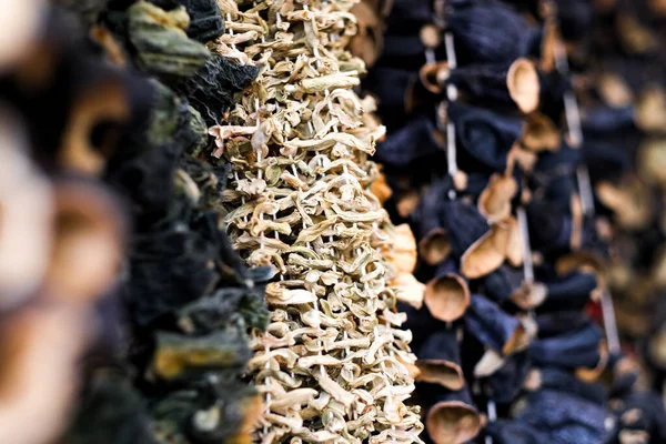 Dried eggplants hanging on threads — Stock Photo, Image