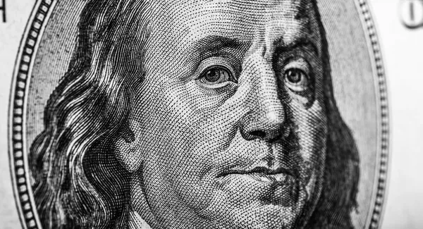 Benjamin Franklins head on dollar — Stock Photo, Image