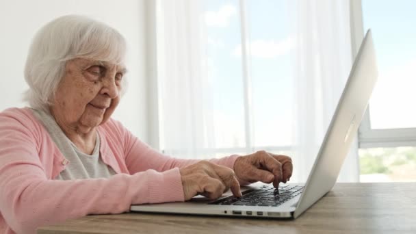 Idősebb nő laptoppal — Stock videók