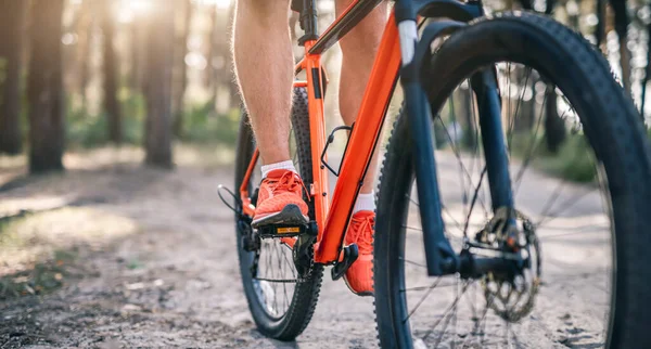 Legs of man in sneakers riding bicycle — Stock Photo, Image