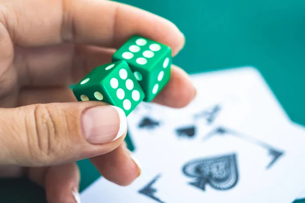 Playing dice in woman hand — Stock Photo, Image