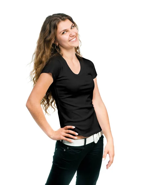 Flicka i svart t-shirt — Stockfoto