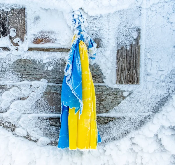 National flag of Ukraine frozen on mountain — Stock Photo, Image