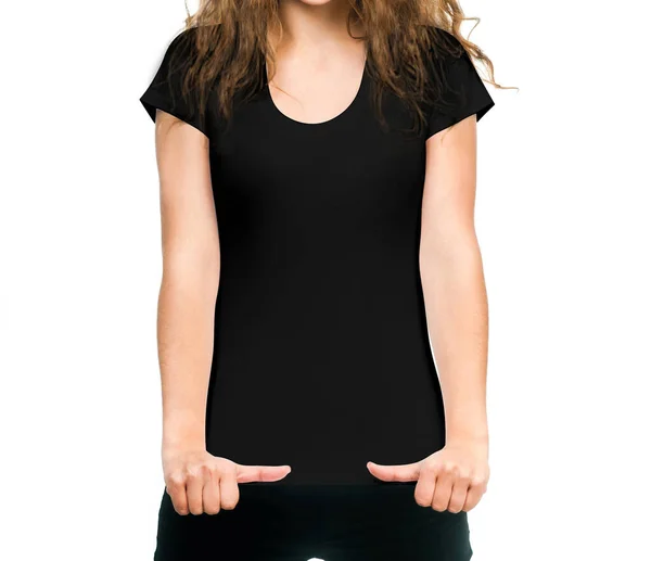 Flicka i svart t-shirt — Stockfoto