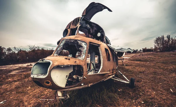 Abandoned Soviet Union Helicopter Camouflage Color Cabin Airfield — Photo