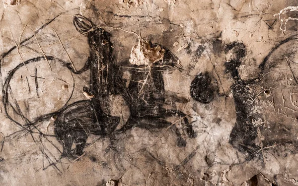 Charcoal Ancient Painting Cave Wall Cappadocia Turkey — Stock Photo, Image