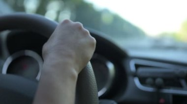 Araba kullanırken ellerini direksiyona koy. Kişi vihicle 'ı kontrol eder ve yola devam eder