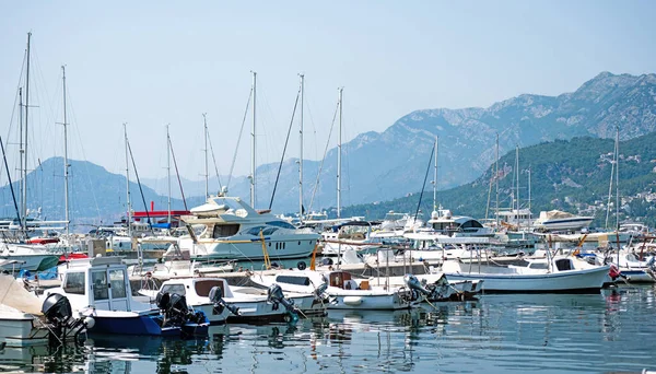 Yachts Port Montenegro Adriatic Sea Boats Pier Sunny Day Beautiful — Stock Photo, Image
