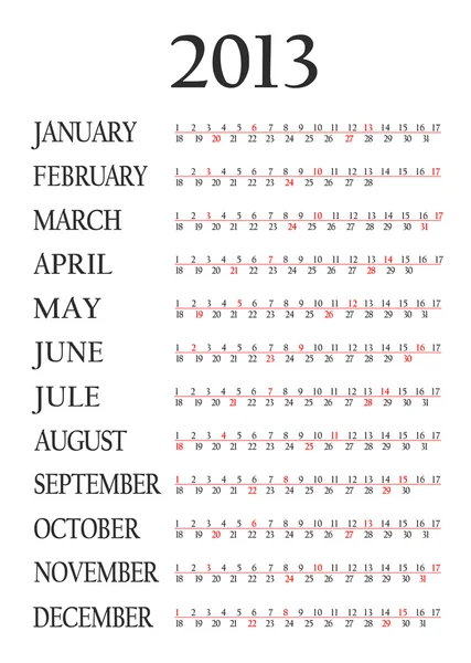 Calendario 2013. Plantilla — Foto de Stock