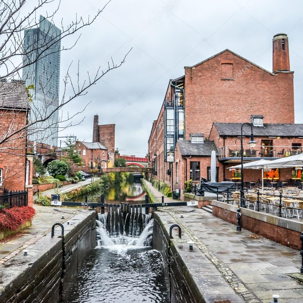 Manchester, canal side scene, England