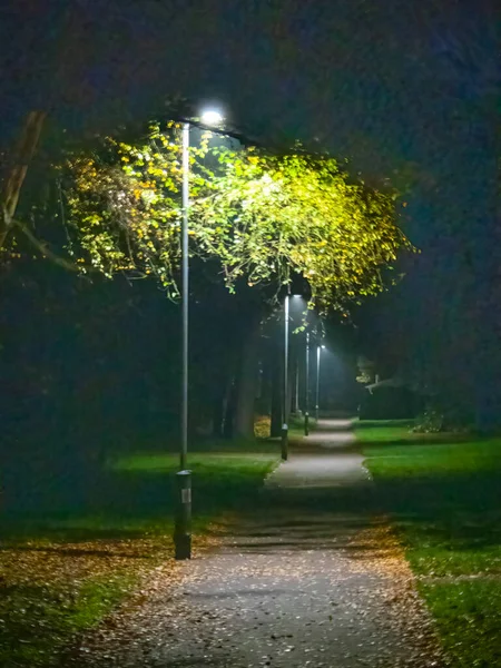 Rua à noite no outono na Inglaterra — Fotografia de Stock