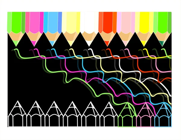 Illustration vectorielle de ligne de dessin au crayon coloré sur fond noir — Image vectorielle