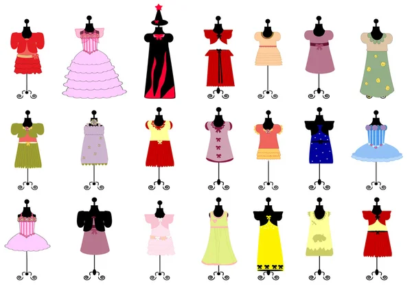 Conjunto de coloridos vestidos de niños para niñas. vector — Archivo Imágenes Vectoriales