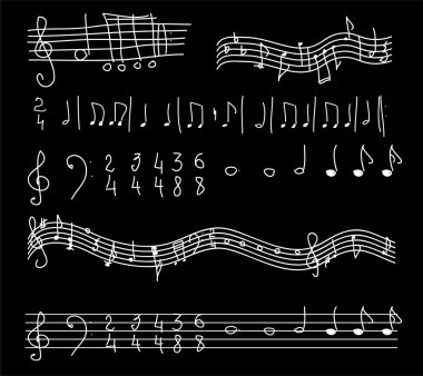 siyah bir arka plan üzerine notlar. sketch vektör