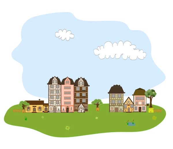 Beautiful village, town or neighborhood on green hills vector — Stock Vector