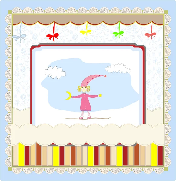 Симпатична листівка з маленькою дівчинкою вектор — стоковий вектор