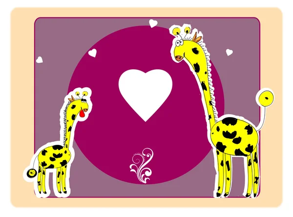 Una bella carta con due giraffe — Vettoriale Stock