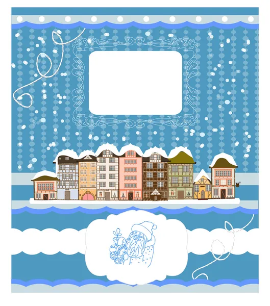 Ilustración de Navidad / Año Nuevo con casas. Vector de fondo, invitaciones, felicitaciones — Vector de stock