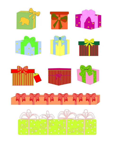 Ensemble vectoriel de symboles de boîte-cadeau colorés — Image vectorielle