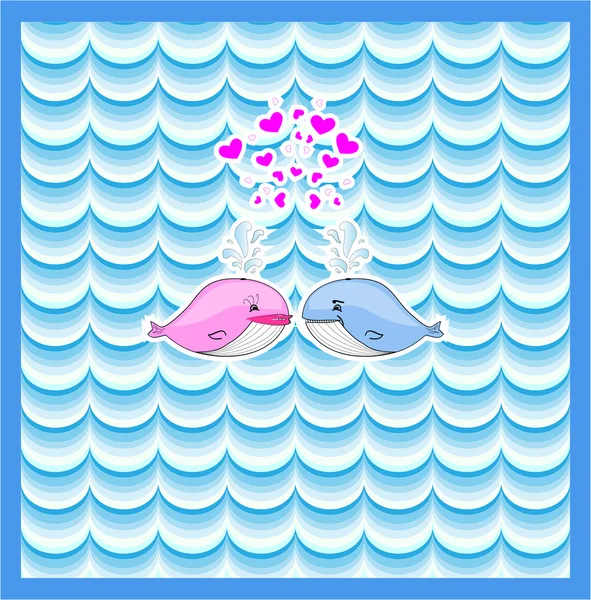 Pequeña ballena ilustrada con diseño de tarjetas de corazones — Vector de stock