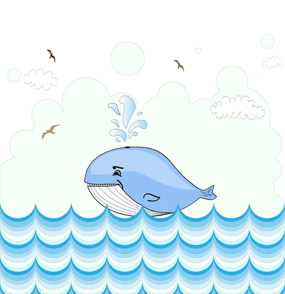 Little illustrated whale card design — Stock Vector