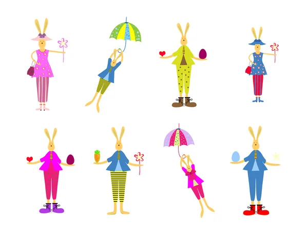 Ilustração vetorial de coleção de coelho de Easter. Feliz conjunto de elementos de design de Páscoa — Vetor de Stock